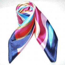 カラフル艶やかなシルク調スカーフ　シルクロードの起点【西安】からの贈り物 美品激安 60角企業制服スカーフ
