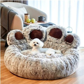 ペットベッド 犬 猫 丸型 クマの足跡 熊の手 可愛い ソファー おしゃれ 暖かい ふわふわ もこもこ 柔らかい 肉球 クッション 寝床 洗える 滑り止め 防寒 寒さ対策 オールシーズン ペット用品 犬用 猫用 小型犬 中型犬 大型犬 室内