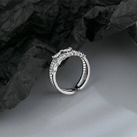 [TAKUMI]ピタリング 指輪 フリーサイズ リング ダブルリング リボン ダイヤ プロポーズリング レディース シルバー925 婚約指輪 2連リング