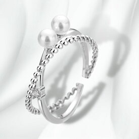 [TAKUMI]ピタリング 指輪 フリーサイズ リング パール ダブルリング メンズ 2連 リング シルバー925 ブランド シンプル ダイヤモンド