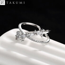 [TAKUMI]ピタリング リング 指輪 フリーサイズ 星 シルバーリング 星座 レディース キラキラ シンプル ダイヤモンド 華奢