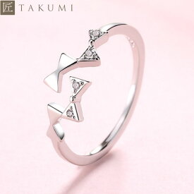 [TAKUMI]ピタリング リング 指輪 レディース サイズ調整 リボン ダイヤ プロポーズ シルバー 925 ブランド おしゃれ かわいい シンプル