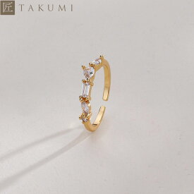 [TAKUMI]ピタリング リング 指輪 幾何学模様 葉 花 ゴールド 重ね付け 華奢 キラキラ 可愛い 上品 普段使い シンプル キラキラ 可愛い 調節可能 フリーサイズ ダイヤモンド レディース ブランド おしゃれ かわいい 錆びない