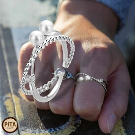 スーパーセール目玉商品[TAKUMI]ピタリング 指輪 フリーサイズ リング パール ダブルリング メンズ 2連 リング シルバー925 ブランド シンプル ダイヤモンド