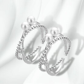 [TAKUMI]ピタリング 指輪 フリーサイズ リング パール ダブルリング メンズ 2連 リング シルバー925 ブランド シンプル ダイヤモンド カップル 2個セット