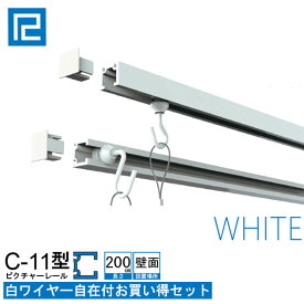 ピクチャーレール白ワイヤー付お買い得品2m(200cm)　 ホワイト　【C-11型レール壁面用ホワイトワイヤー付お買い得セット】額吊レール インテリア雑貨 額吊 　【大型送料別商品】【代引き不可】