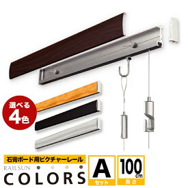 RAILSUN COLORS レールサンピクチャーレール セット 1m(100cm)【COLORS 石膏ボード用レールAセット】RC-100A　額吊レール　インテリア雑貨　ディスプレイ