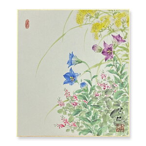 ≪メール便対応≫色紙 特価価格 初秋【田中玉仙 桔梗と秋草 015】直筆 日本画 絵画 色紙