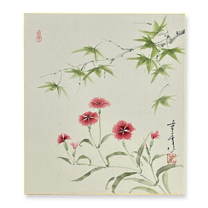 ≪メール便対応≫色紙 特価価格 初秋【久田春景 なでしこに青紅葉 027】直筆 日本画 絵画 色紙