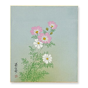 ≪メール便対応≫色紙 特価価格 初秋【山下冨士男 コスモス 031】直筆 日本画 絵画 色紙