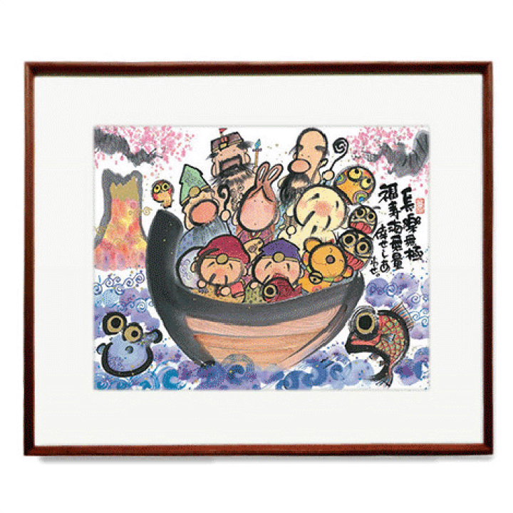 七福神貼り絵色紙(額付き)