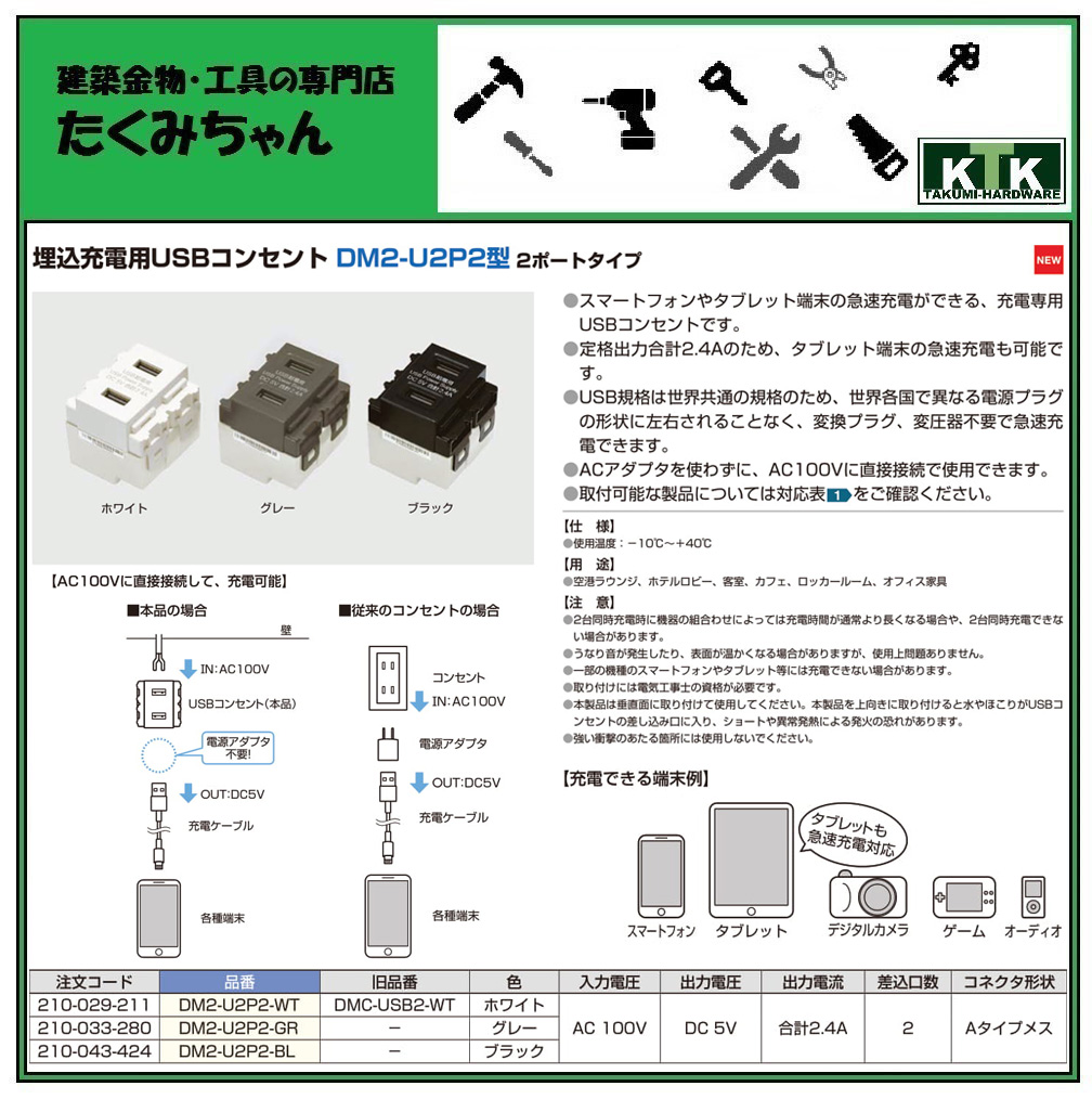 楽天市場】LAMP スガツネ工業埋込充電用USBコンセント DM2-U2P2型 2