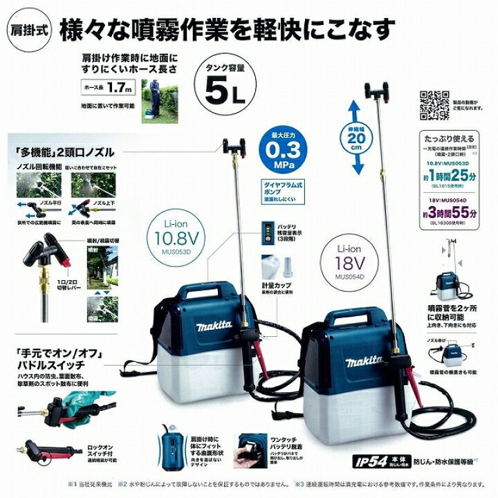 楽天市場】【在庫あり】□マキタ 18V充電式 噴霧器 MUS054DZ ☆5L  