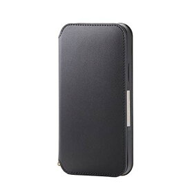 エレコム iPhone 12 / 12 Pro ケース Qi充電対応 ソフトレザー 磁石付 ブラック PM-A20BPLFY2BK