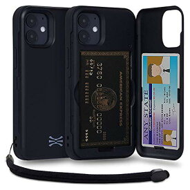 TORU CX PRO iPhone 12 Mini ケース カード 収納背面 3枚 カード入れ カバ (ストラップ, ミラー 含ま) - アイフォン12 Mini 用 - ブラック