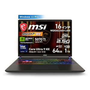 ŐVCore Ultra9 HX RTX5070Ti EgnCXybN MSIQ[~Om[gPC Vector16HXAI 64GB SSD1TB 16C` WQXGA 240Hz CoreUltra9vZbT[275HX RT