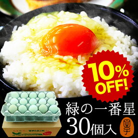 楽天スーパーSALE 10%OFF 緑の一番星【生卵30個入(生卵25個+破損保証5個)】卵 玉子 たまご 高級 卵かけご飯に トレイ入 包装,のし,カード無料！緑の卵 アローカナ大黄卵鶏が産む薄緑殻 食べ物 実用的 TV 紹介 プレゼント ギフト お取り寄せグルメ セール