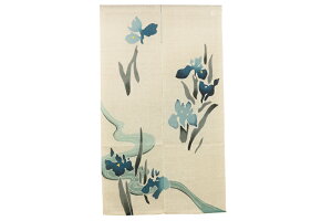 麻のれん ろうけつ染め 花菖蒲 万葉舎 88cm×150cm 日本製 和インテリア