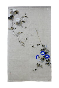 手描きのれん 朝顔夕顔図 生成り 麻のれん 暖簾 万葉舎 88cm×150cm 日本製 和インテリア 麻