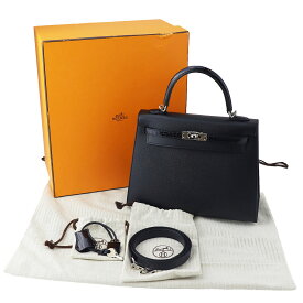 Hermes エルメス Kelly ケリータッチ25 ブラック ニロティカス ヴォー・マダム シルバー金具 U刻印 ストラップ【送料無料】【代引き無料】黒 ハンドバッグ【中古】25100410