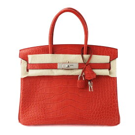 HERMES エルメス バーキン30 ミシシッピエンシス アリゲーター マット ゼラニウム Y刻印 シルバー金具【送料無料】【代引き無料】バッグ クロコダイル 赤【中古】24421016