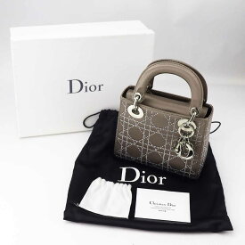 Dior ディオール レディディオール ミニバッグ サテン シャンパンゴールド メタリック カナージュ ラムスキン シルバー金具 イタリア製【代引き無料】ハンドバッグ【中古】23370734