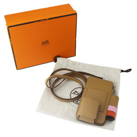 HERMES エルメス エルメスウェイ スマホ用ケース U刻印 シルバー金具 ショルダーストラップ付 ゴールド/ローズ・サクラ/ルージュ・トマト【送料無料】【代引き手数料無料】フォンケース【中古】25150736