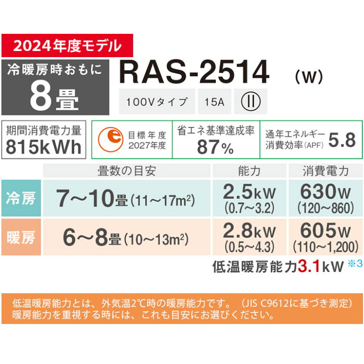 楽天市場】【法人様・個人事業主様限定】東芝 エアコン 8畳 RAS-2514-W 