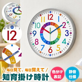 知育 掛け時計 知育時計 壁掛け 知育文字盤 24時間表記 3針 時 分 秒 見やすい 大きい文字盤 時計の読み方 直径25.5センチ 電池式 静音仕様 おしゃれ カラフル かわいい 幼児 子ども キッズ インテリア 子供部屋 学習用 ギフト プレゼント 保育園 幼稚園 入園