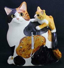 すみ田理恵 作猫の時計三毛猫の焼き物たち皿や器や招き猫