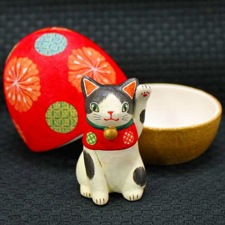 楽天市場】天野千恵美 作赤花卵猫石粉粘土の猫たち皿や器や招き猫 