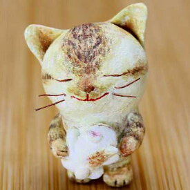 逢いたかった猫さんキジトラ松岡ぜんぶ 作猫の置物紙粘土樹脂粘土マイクロ造形
