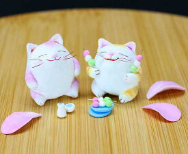 花よりだんごな猫さん松岡ぜんぶ 作猫の置物紙粘土樹脂粘土マイクロ造形