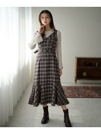 MM547414 チェックトレンチジャンスカ MISCH MASCH ミッシュマッシュ ワンピース・ドレス ジャンパースカート グレー ブラウン【送料無料】[Rakuten Fashion]