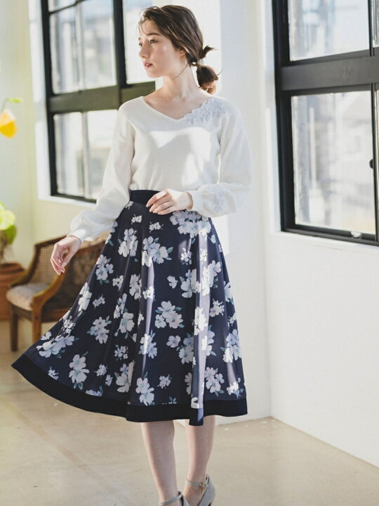 楽天市場 Sale 70 Off ブラーフラワースカート Misch Masch ミッシュ マッシュ スカート フレアスカート ピンク ネイビー Rba E Rakuten Fashion Misch Masch