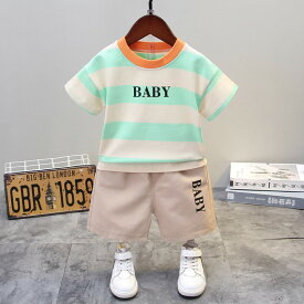 ベビー服 　Tシャツ　ハーフパンツ　ストライプ　ショートパンツ　上下セット　キッズ 　子供服　半袖　半袖Tシャツ　夏用 赤ちゃん 　幼児　可愛い　男の子　女の子　1-3歳