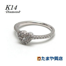 K14WG ハートモチーフリング 10.5号 ダイヤモンド 0.53ct 14金 ホワイトゴールド 指輪 15479 【中古】