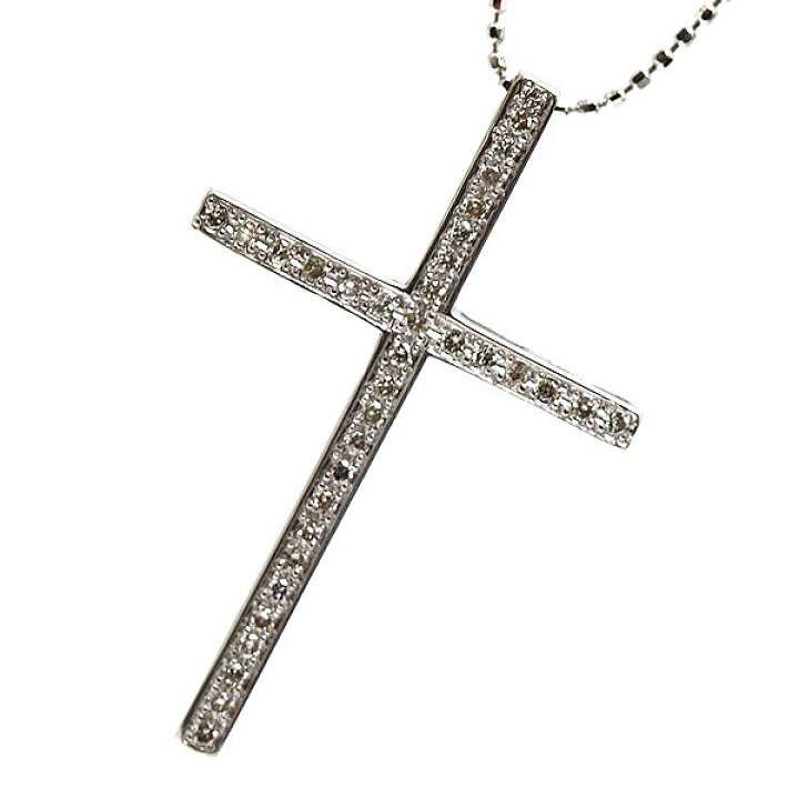 楽天市場】K18WG 十字架ネックレス 約40cm ダイヤモンド 0.20ct 18金  