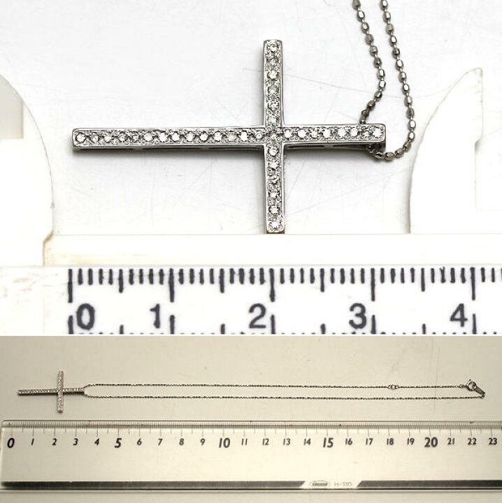 楽天市場】K18WG 十字架ネックレス 約40cm ダイヤモンド 0.20ct 18金 