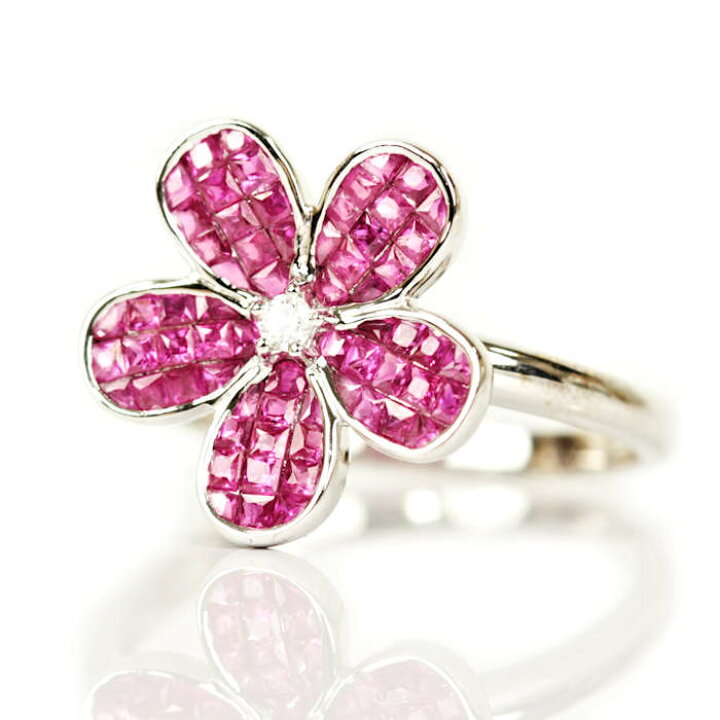楽天市場】K18WG ルビー 1.70ct ダイヤモンド 花 指輪 リング 18金  
