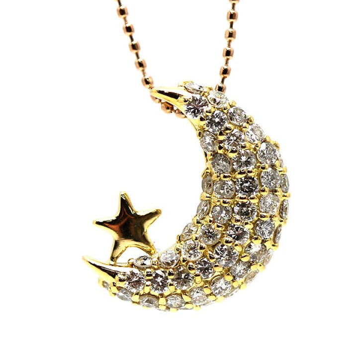 楽天市場】K18 月&星モチーフネックレス 約40cm ダイヤモンド 1.00ct 