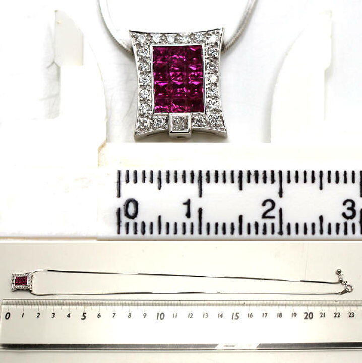 楽天市場】K18WG スクエアネックレス 約45cm ルビー 1.22ct 