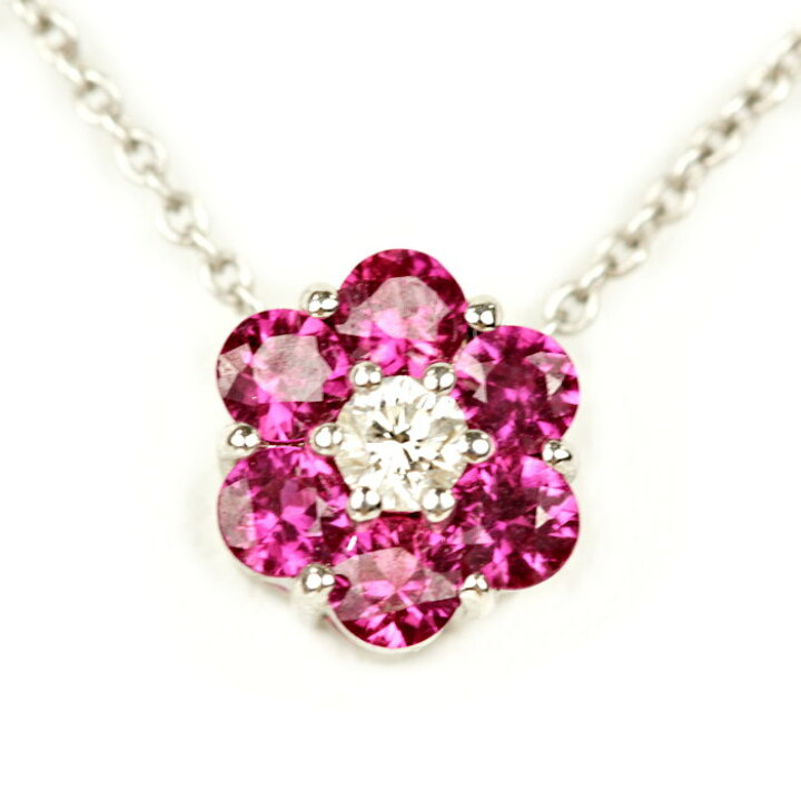 楽天市場】K18WG ホワイトゴールド フラワー ルビー 0.34 ダイヤモンド  