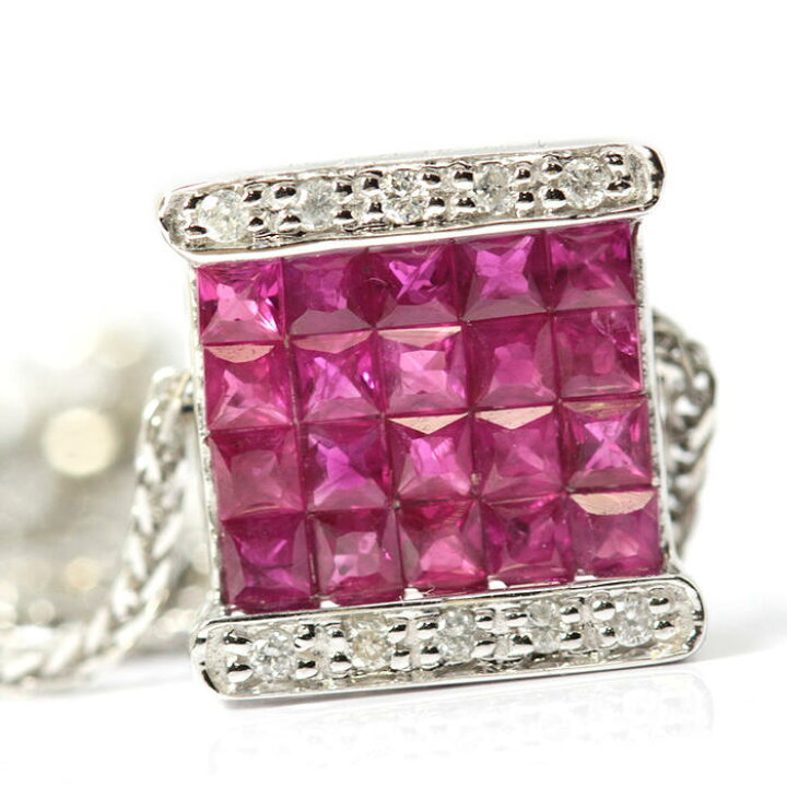 楽天市場】K18WG 天然 ルビー ダイヤモンド ネックレス 1.00/0.07ct 18 