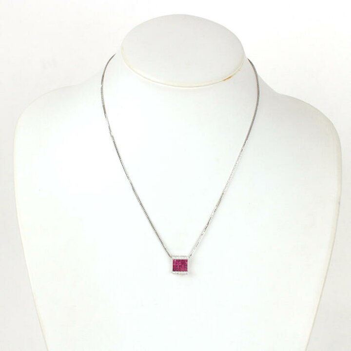 楽天市場】K18WG 天然 ルビー ダイヤモンド ネックレス 1.00/0.07ct 18 