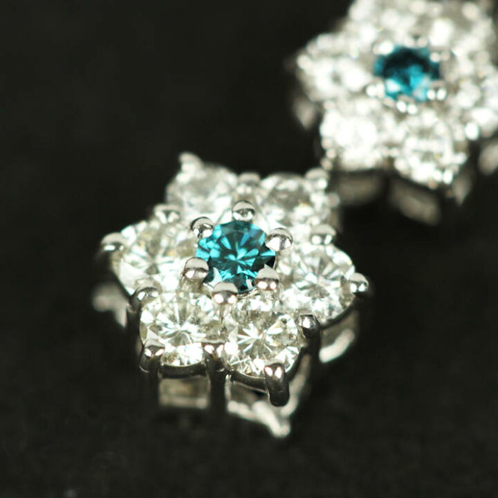 楽天市場】K18WG ブルー ダイヤモンド 0.43ct 0.07ct フラワー Pt900 