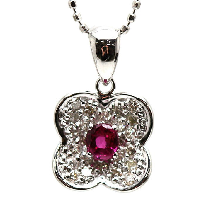 楽天市場】K18WG フラワー ルビーネックレス 約40cm 0.23ct  