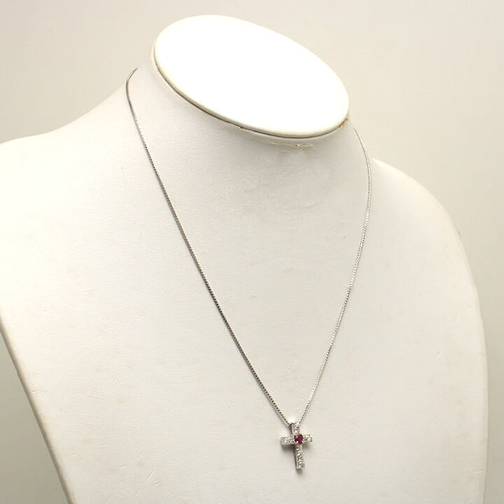 楽天市場】K18WG 十字架モチーフネックレス 約45cm ルビー 0.28ct 