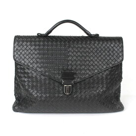 BOTTEGA VENETA ボッテガヴェネタ ビジネスバッグ パンチング イントレチャート 113095 V4190 レザー ブラック メンズ 12594【中古】