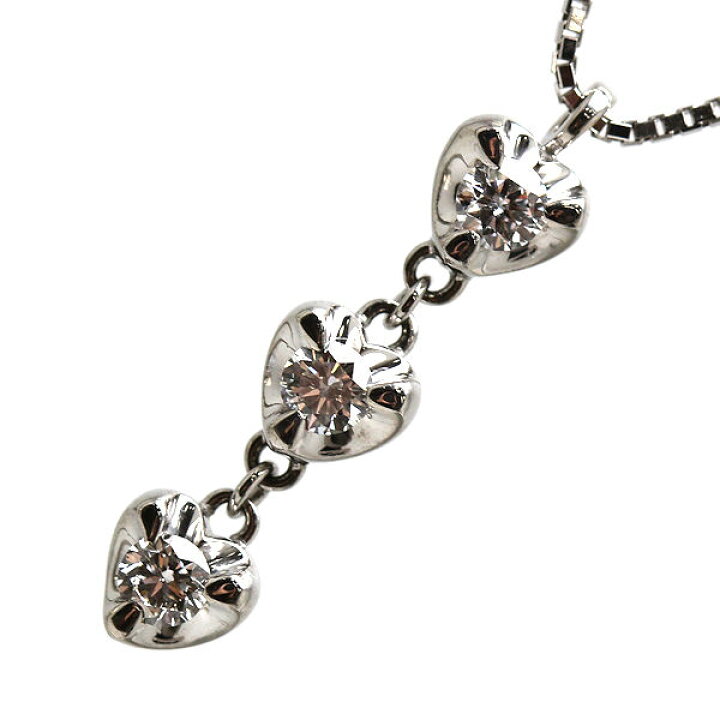 楽天市場】K18WG 3連 ダイヤモンドハート ネックレス 約50cm 0.48ct 18  